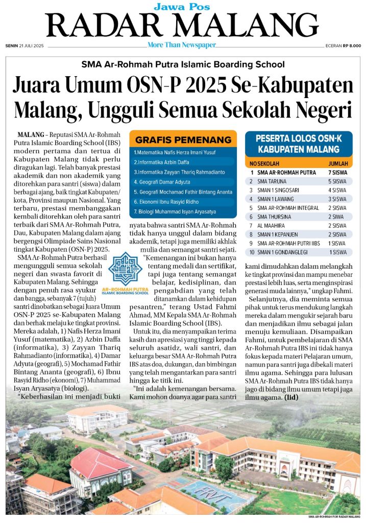 SMA Ar-Rohmah Juara OSN-P Se Kabupaten Malang