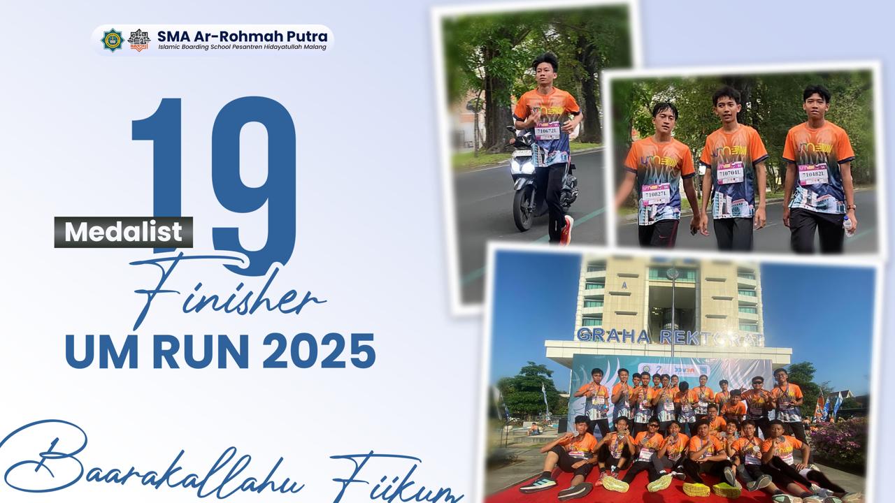 SMA Ar-Rohmah Malang ikuti ajang olahraga “UM RUN 2025” di Universitas Negeri Malang. Kegiatan ini bertujuan menumbuhkan semangat sportivitas, disiplin, dan karakter unggul di kalangan siswa, serta menjadi bagian dari program pengembangan diri dan pembinaan sekolah.